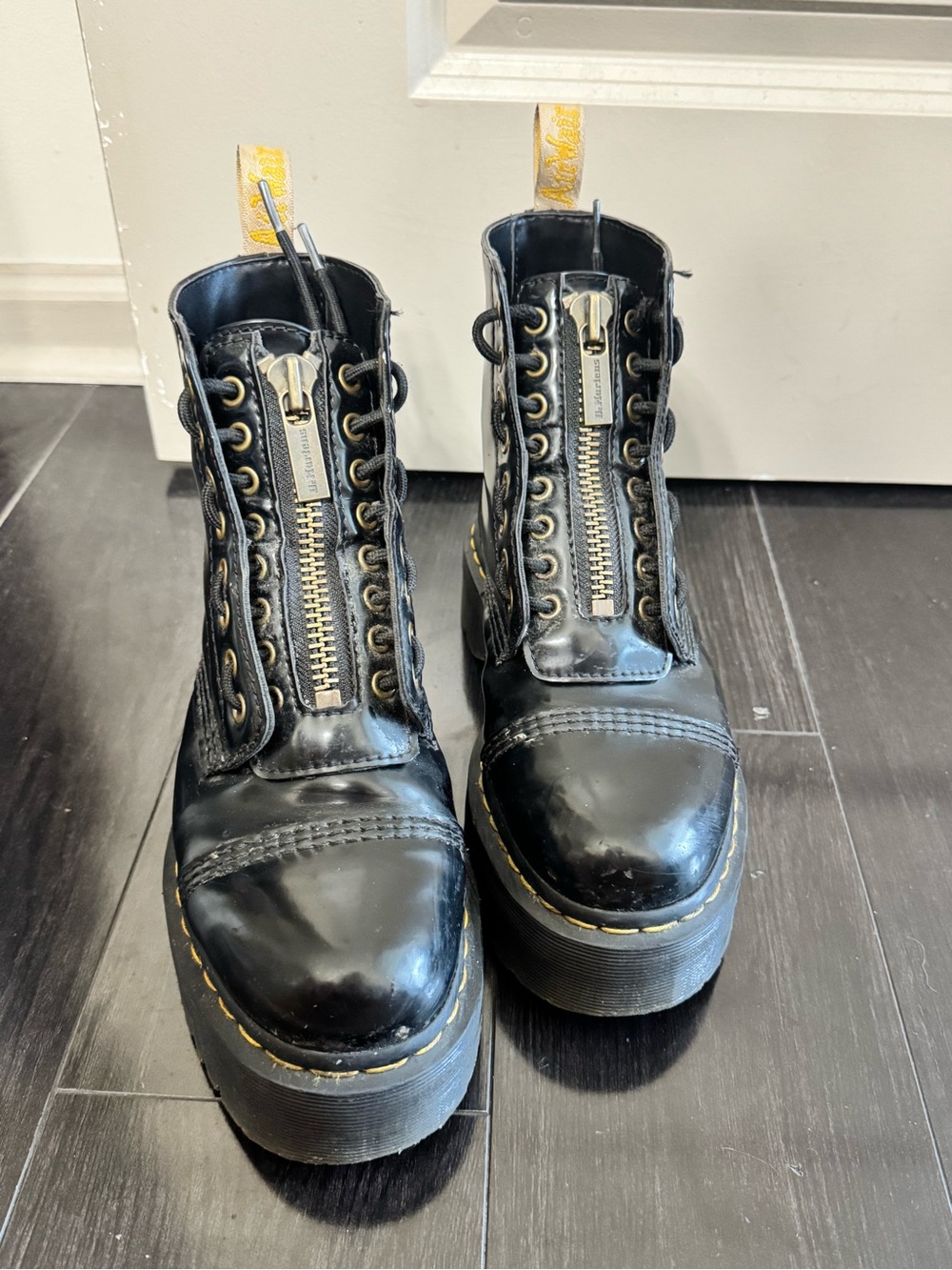 Dr. Martens Black Vegan Sinclair Boots with Gold Zipper